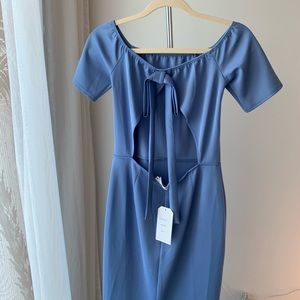 stunning powder blue dress with back tie detail